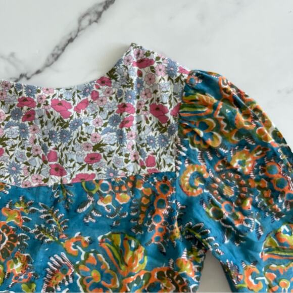 Alix of Bohemia Squash blossom Dress Size M Turqoise patchwork whimsical floral - Picture 7 of 13